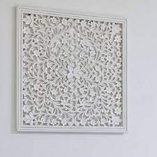 Off White Hand Carved Wall Panel