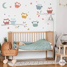 Baby Kids Wall Sticker Owls In Natural