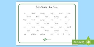 Dolch Words Pre Primer Word Mat Dolch Words Word Mat Primer