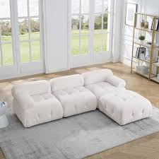 4 Pcs Modern Solid Wood Polyester L Shaped On Tufted Modular Sectional Sofa In Ivory