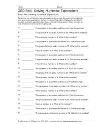 Ged Skill Solving Numerical Expressions Worksheet For 7th