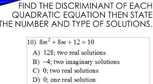 Discriminant Of Each Quadratic Equation