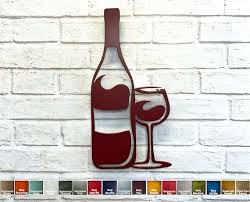 Wine Bottle And Glass Metal Wall Art