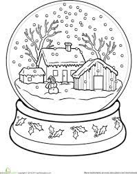 Coloring book page of christmas snow globe with santa claus. Snow Globe Worksheet Education Com