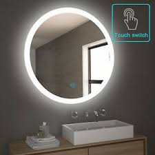 One way to customize your bathroom, no matter the style or size, is to install an oversized vanity mirror and mount a bathroom lighting fixture on top of the mirror face itself. Bathroom Vanity Mirror Round Led Iighted Touch Switch Wall Mounted 840x840mm Ebay