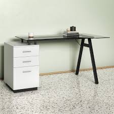 White Gabe Glass Top Desk With Storage