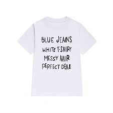 Us 8 05 39 Off Blue Jeans White T Shirt Messy Hair Perfect Deal Letter Graphic Print Women Tees Short Sleeve Cotton Fashion Streetwear T Shirt In