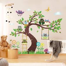 Wall Sticker No Yk23 Funny Owl Tree