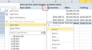 filter dates in a pivottable or