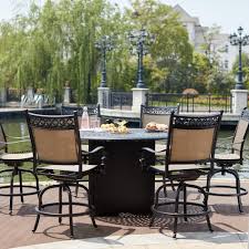 Lancaster table & seating millennium 22 x 30 cross 3 counter height column outdoor table base with flat tech equalizer table levelers #427tb2230c3q. Mountain View 7 Piece Cast Aluminum Sling Patio Counter Height Fire Pit Bar Set W 60 Inch Round Table By Darlee Bbqguys