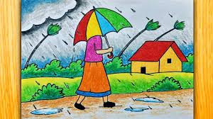 simple rainy season drawing with oil