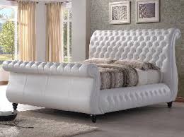 white leather bed frame
