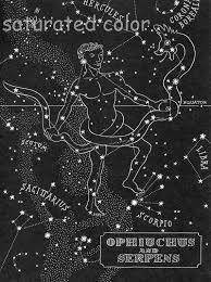 The Serpent Serpent Bearer Night Sky Star Chart Map 1948