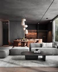 Industrial Interior with Copper Accents On Dark Tone Decor - Design Swan |  Dark living rooms, Sophisticated living rooms, House interior gambar png