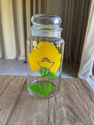 Yellow Flower Glass Jar With Bubble Lid