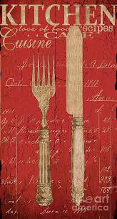 vintage kitchen utensils in red