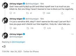 Chrissy teigen, easily a most annoying woman in the world contender, finds herself in an interesting position. Chrissy Teigen Says Goodbye To Twitter And Deletes Her Account I M Not The Strong Clap Back Girl