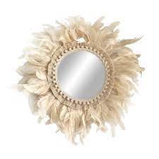 Round Feathers Mirror Wall Decor
