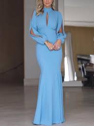 The fishtail can both add some feminine feel to the outfit and also help cover the shapes of your legs in case you don't have the. Elegant Split Sleeve Cutout Front Fishtail Dress Long Sleeve Evening Dresses Evening Dresses Blue Evening Dresses