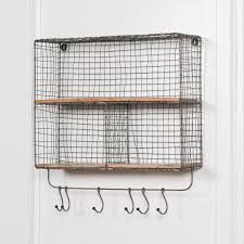 Wall Shelf With Wood Shelves And Hooks