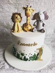 Animal Theme First Birthday Cake gambar png