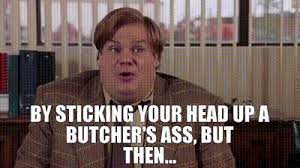 Movie quote from tommy boy: Yarn By Sticking Your Head Up A Butcher S Ass But Then Tommy Boy 1995 Video Gifs By Quotes Acd4a4f1 ç´—