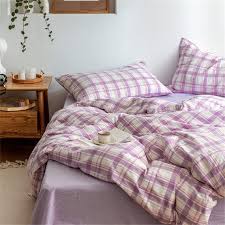taro purple gingham bedding sets soft