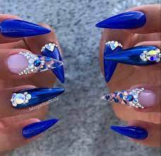 pointy royal blue diamond nails my