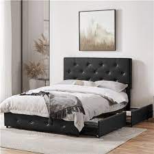 Queen Faux Leather Platform Bed Frame