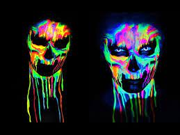 neon skull black light uv makeup