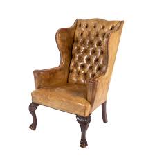 english ochre leather wing chair