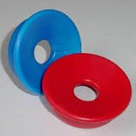 red and blue foam rubber ear cushions
