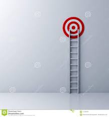 Ladder And The Red Target On White Wall Background Stock