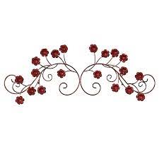 Ornate Red Flower Metal Wall Decor 12x30