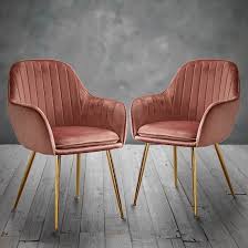 Tov furniture the nolan collection modern velvet upholstered rocking papasan chair with gold base, small, blush. Lara Dusky Pink Velvet Dining Chairs In Pair With Gold Legs Elegant Furniture Uk