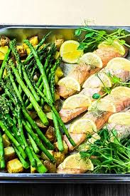 steam oven salmon with lemon asparagus