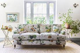 bold patterned fabric sofa