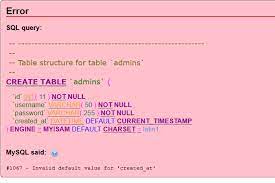 mysql error 1067 invalid default