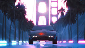 black knight rider car vaporwave 5k