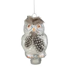 Brown Glass Snow Owl Ornament