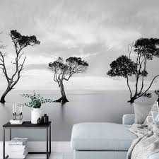 Monochrome Trees Wall Mural Grey