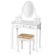 costway 5 drawer vanity table set dressing table set make up table and stool set white
