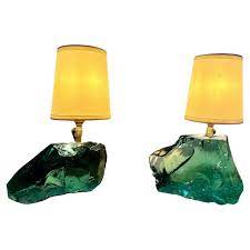 Aqua Green Slag Glass Table Lamps