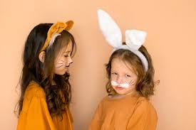 photo upset child in rabbit makeup