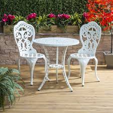 Side by side, separately or placed buffet style. Vintage Bistro Set Cast Aluminium White Outdoor Coffee Balcony Table Chair Patio Garden Fur Patio Furniture Table Small Garden Table Garden Table And Chairs