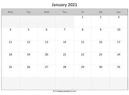 Doesn't get easier than that. January 2021 Calendar Templates