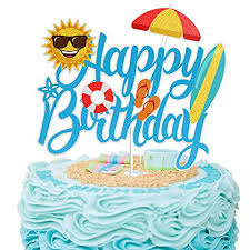 summer beach happy birthday cake topper