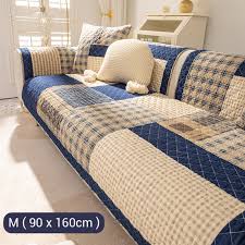 sweet home washed cotton sofa cover l 90 180cm bg blue