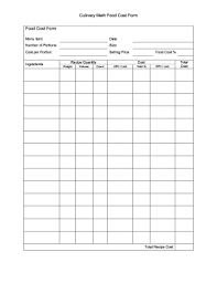 food cost spreadsheet form fill out