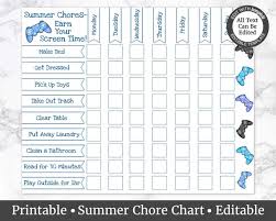 Summer Chore Chart Kids Chore Charts Chore List For Kids Edit Yourself Earn Your Screen Time Custom Chore Chart